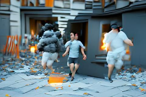 People Fleeing Explosion in 8K 3D Render
