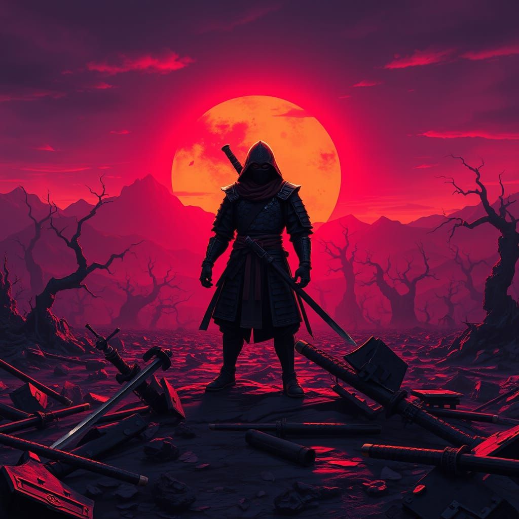 Ninja Triumphant in a Futuristic, Mystical Realm