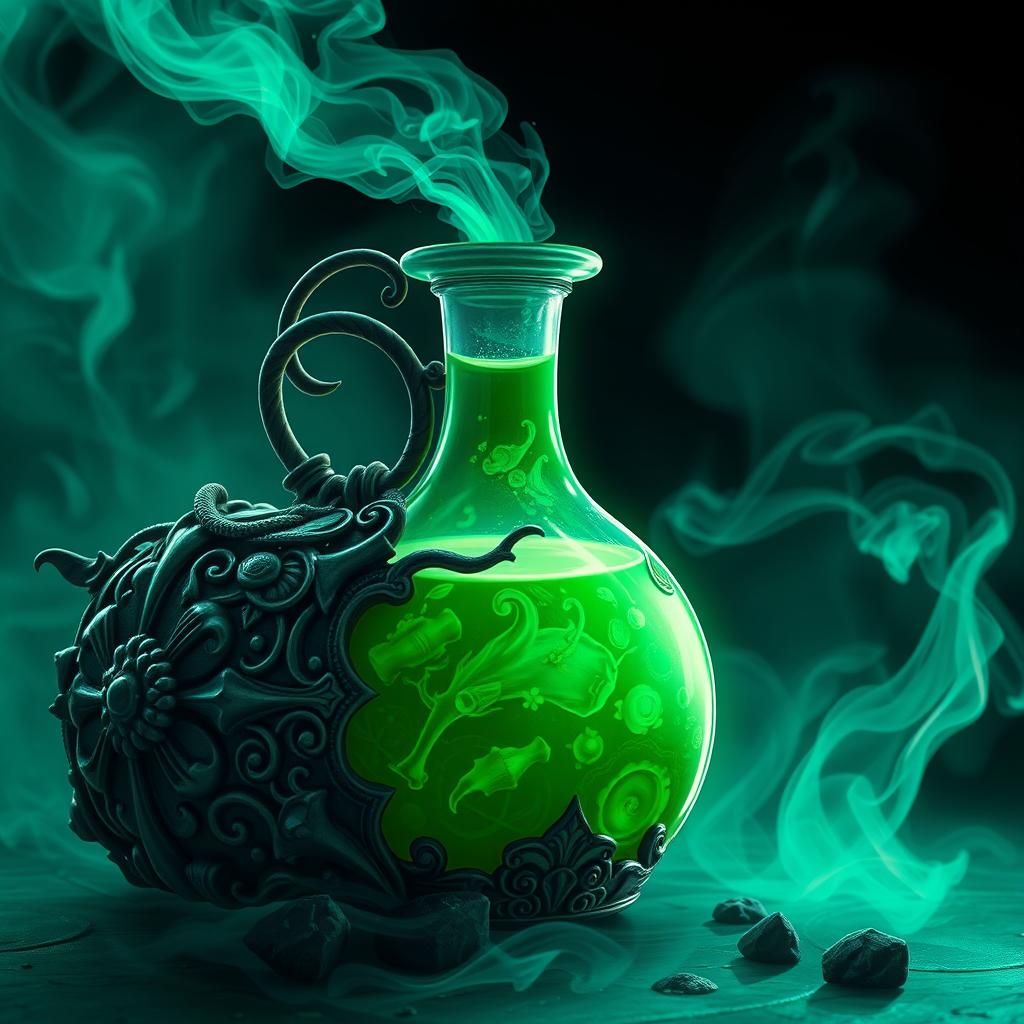 Mint green and smoking slightly, contained in a flask inset ...