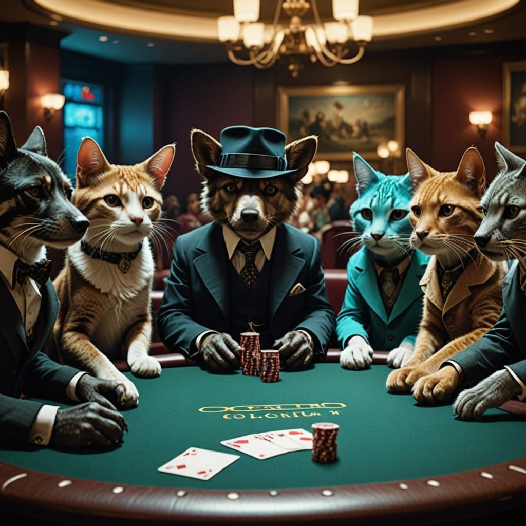 Gangster Dogs & Cats Play Poker with Hatsune Miku