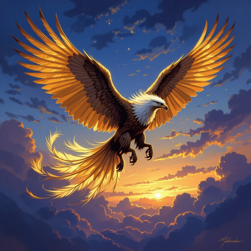 Griffin in Twilight Flight as Fantasy Art