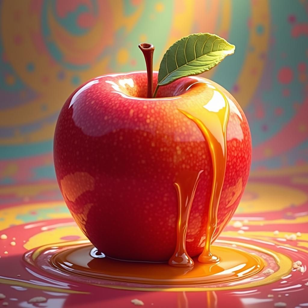 Hyperrealistic Apple Drizzled with Honey in Candyland Style