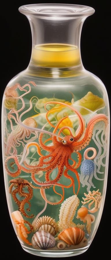 Glass Jar Book Illustration of Sea Creatures
