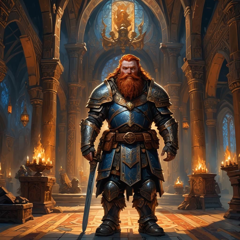 Dwarf Warrior in Grand Hall: Fantasy Concept Art