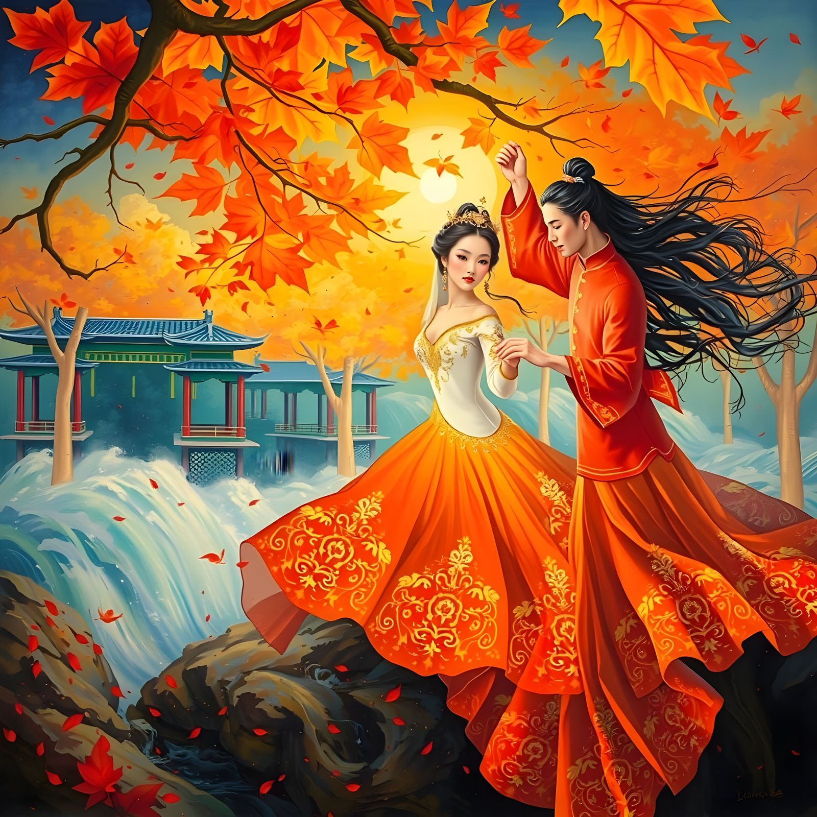 Dancing Couple in Autumn, Chinese Style