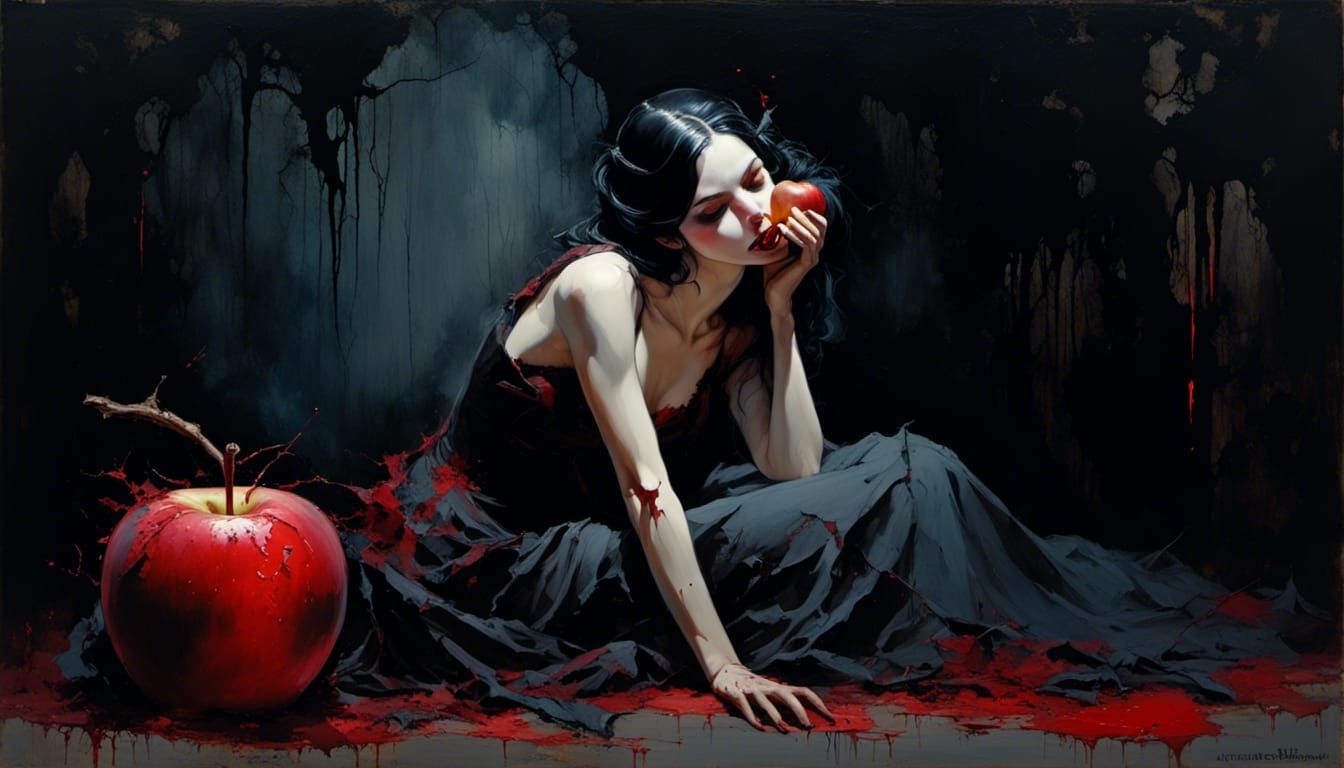 Vampire Snow White with Dwarf Corpse: Horror Art