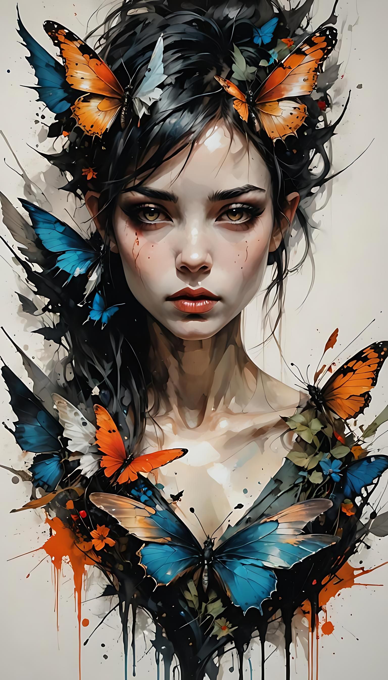 Polychromatic Portrait of Pouting Pixie in Digital Art Style