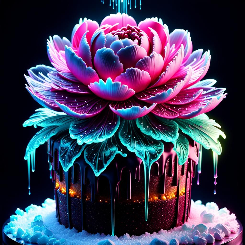 Neon Cake Crystal Peony: Digital Matte Painting