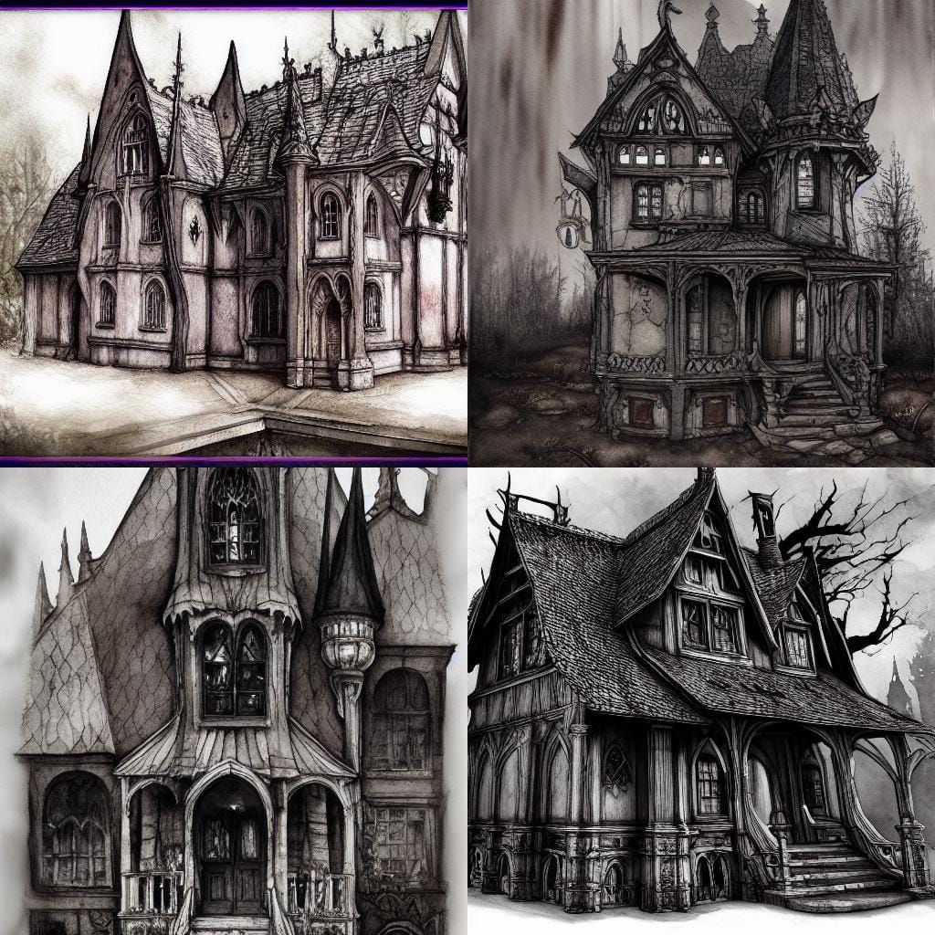 Ominous Dark House: Watercolor Gothic Art