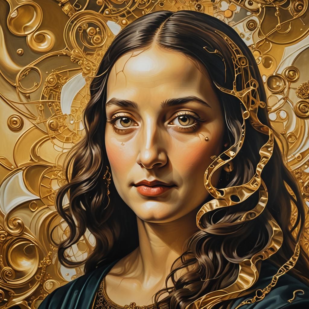 Surreal Mona Lisa Portrait with Melting Clockwork