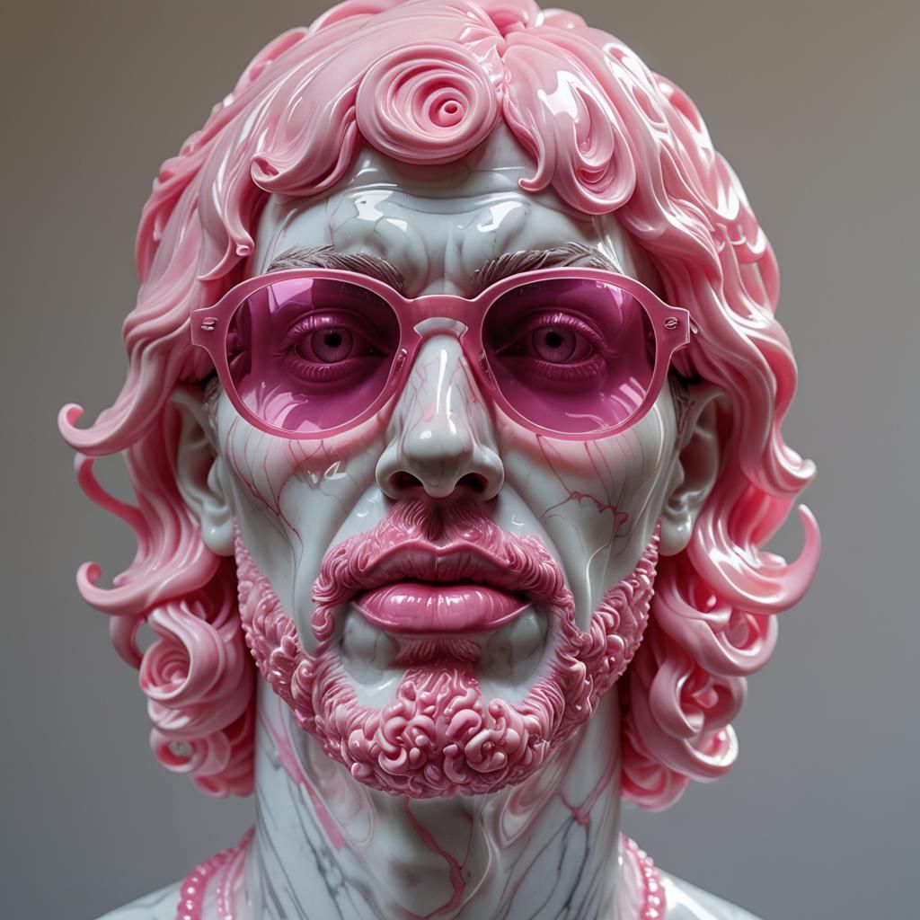 David Sculpture with Pink Glasses and Bubble