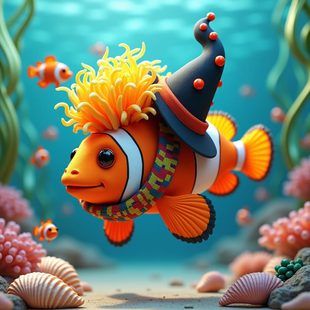 Clown Fish in Colourful Wig: 3D Anime Art