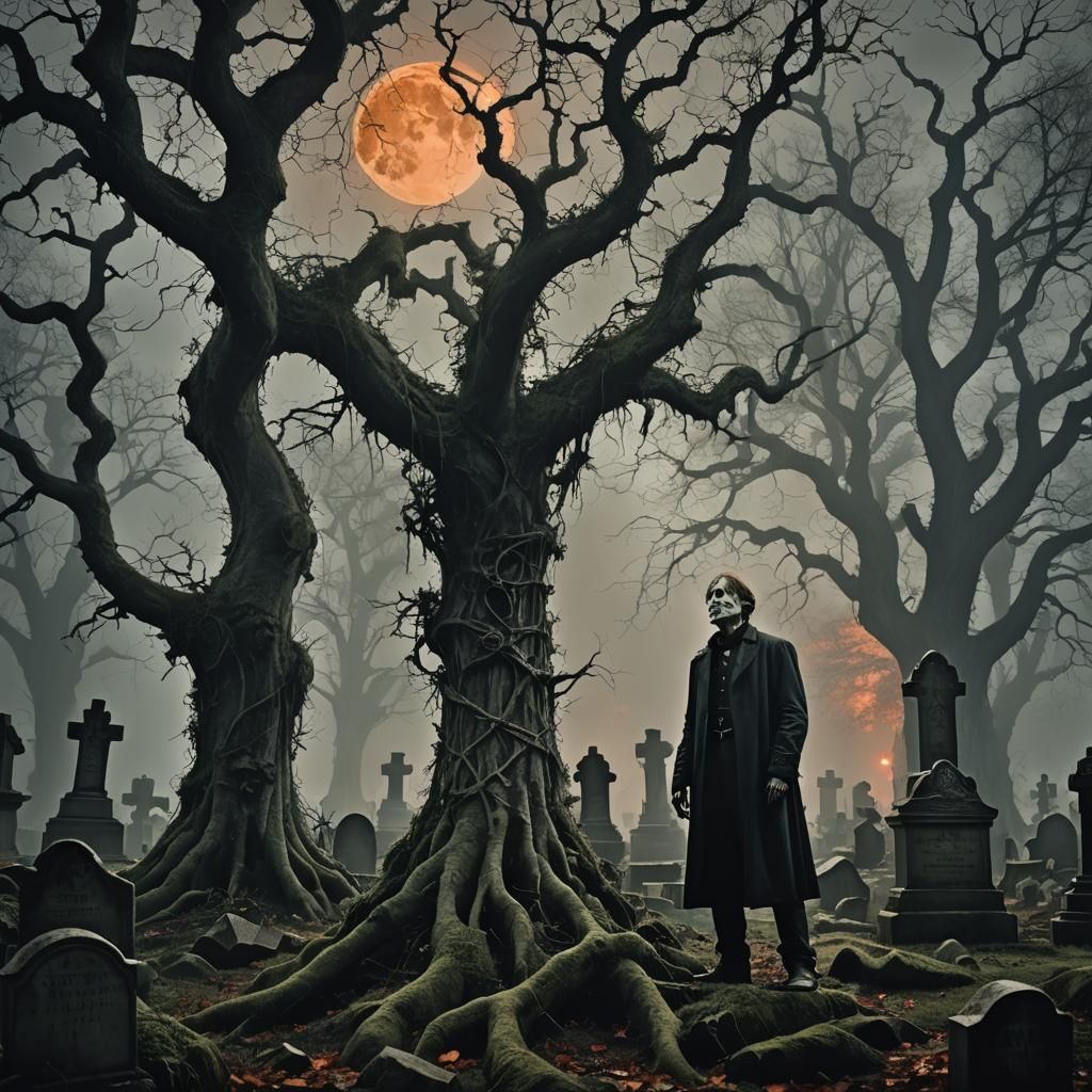 Gothic Horror: Man in Spooky Graveyard