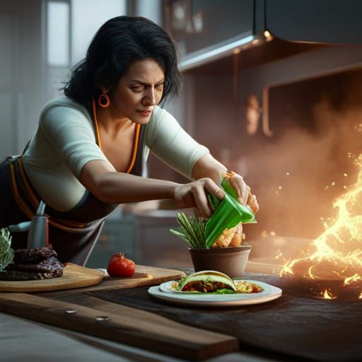 Woman Making Tacos: Detailed Matte Painting