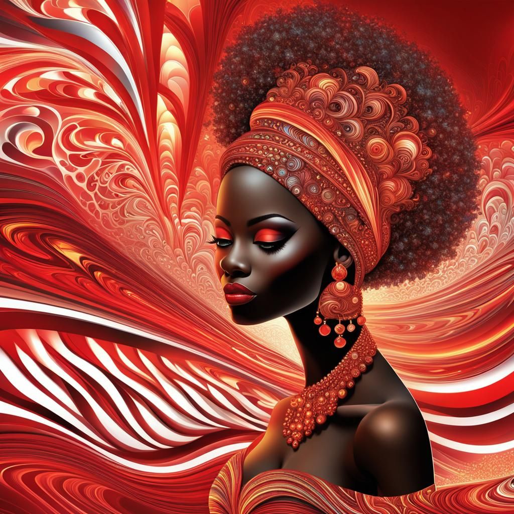 Ethnic Diva with Acrylic Nails and Red Dress