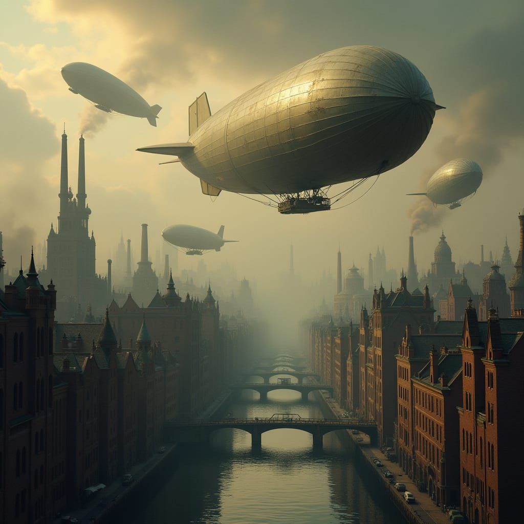 Airships Soar Over Industrial Victorian City