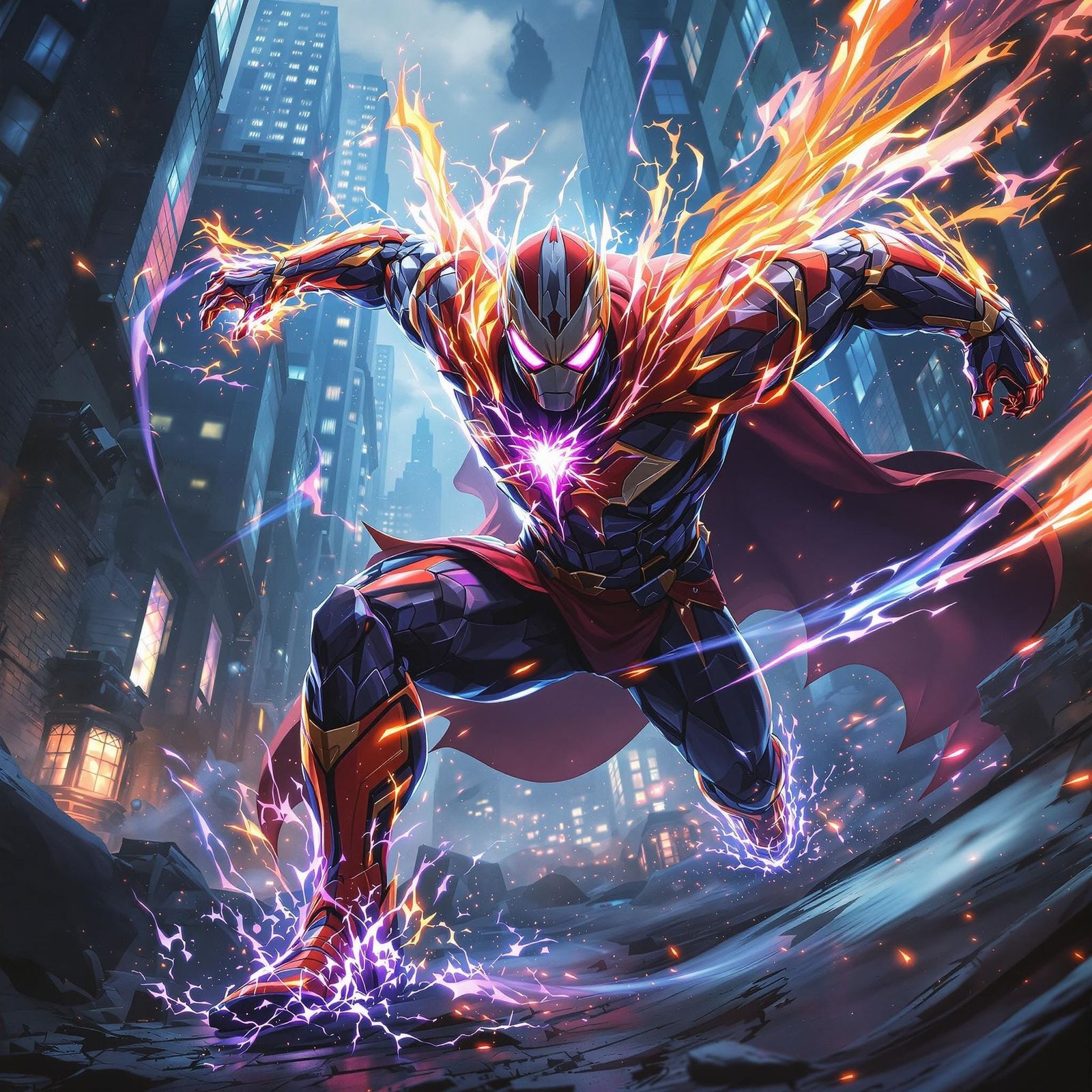Epic Marvel-Inspired Superhero in Action: Dynamic Cityscape...