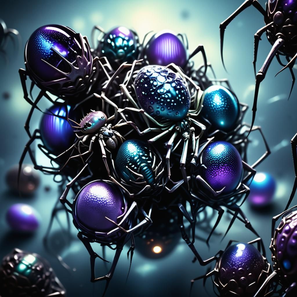 Venomous Alien Spider Eggs in Surreal Style
