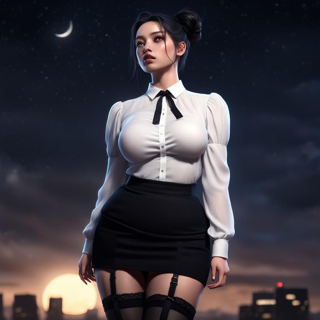 Photorealistic 3D Render: Woman Gazing at Night Sky