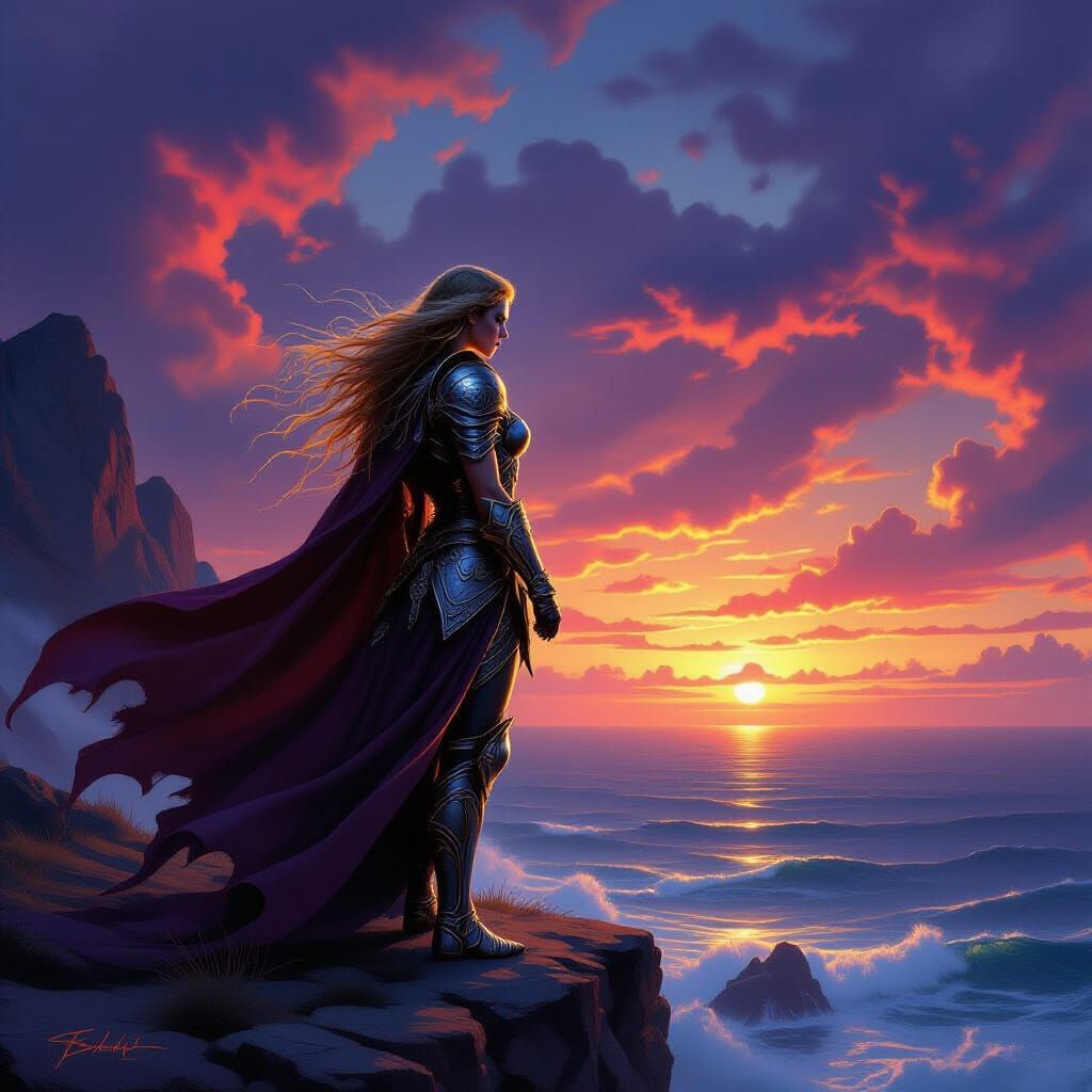 Valkyrie in Twilight: An Epic Fantasy Scene