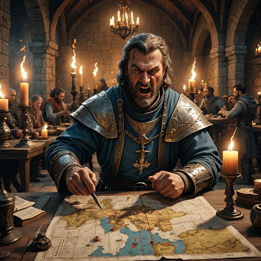 Angry Medieval Cartographer Shakes Fist in Dark Academia Sty...