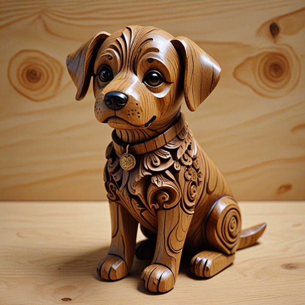 wood carving of toy dog