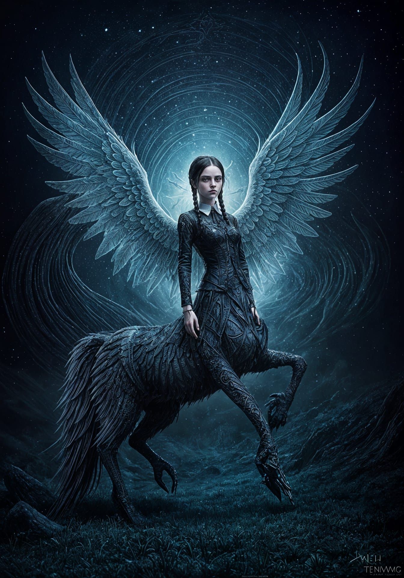 Wednesday Addams Centaur in Tim Burton Style