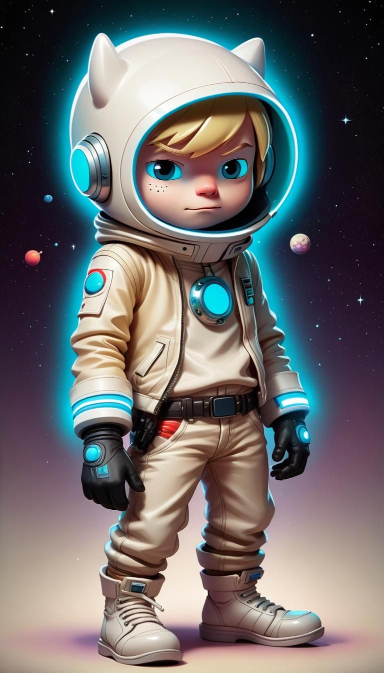 Retro Chibi Finn the Human in Neon Space