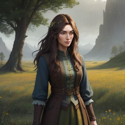 Woman in Meadow: Fantasy Concept Art in 8K