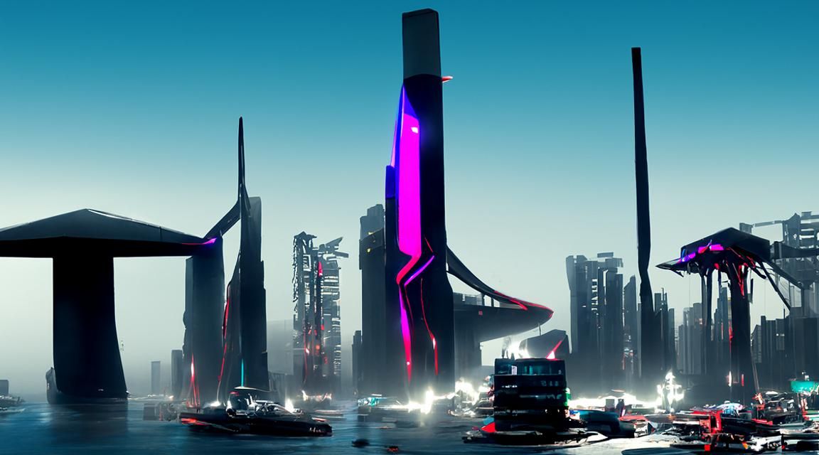 Futuristic Cyberpunk Cityscape with Giant Structures