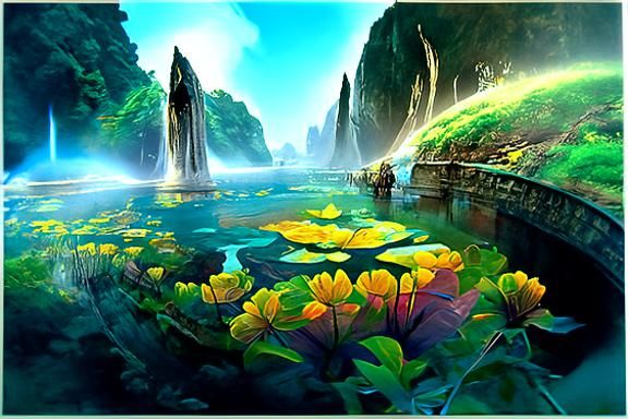 Giant Lotus Fantasy World: A Digital Illustration