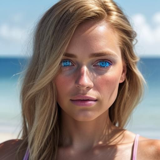 Hyperrealistic Portrait of a Lady on a Beach