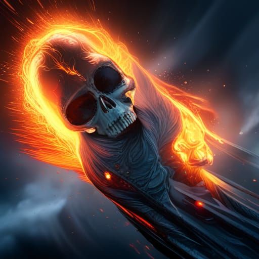 Ghost Rider Burning Skull: Detailed Matte Painting