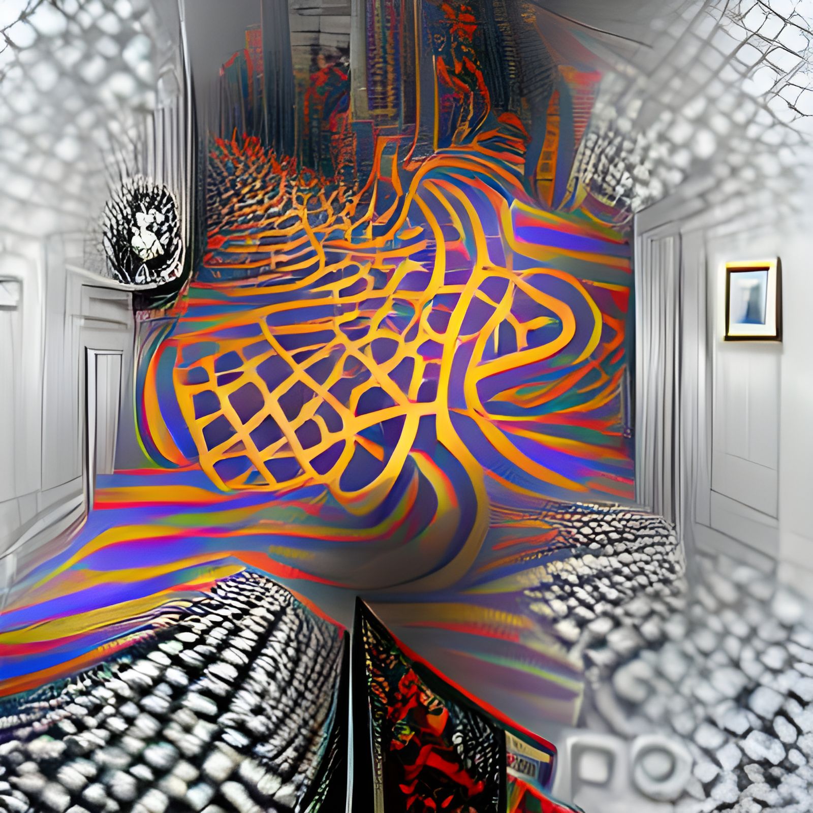 Op Art Hallway in Black and White
