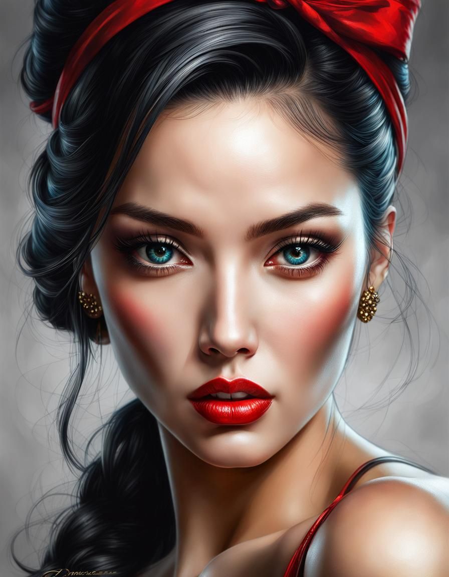 Detailed Pin-Up Portrait in Photorealistic Style