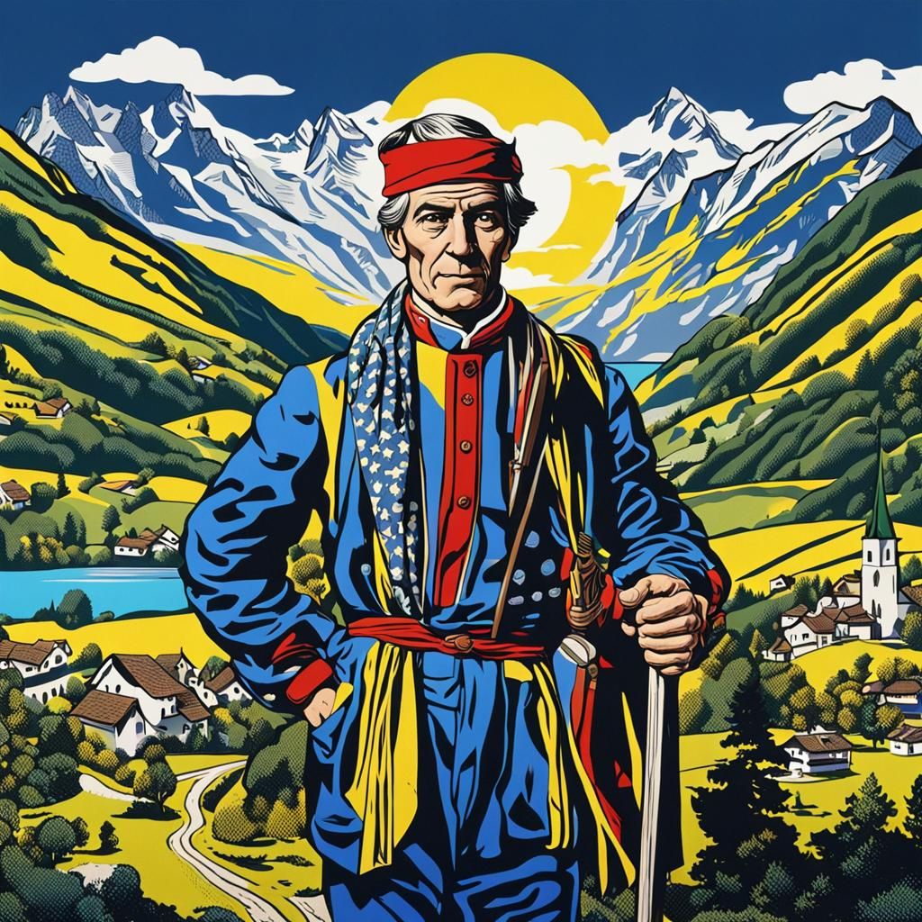 Alpine Man Portrait in Roy Lichtenstein Pop Art Style
