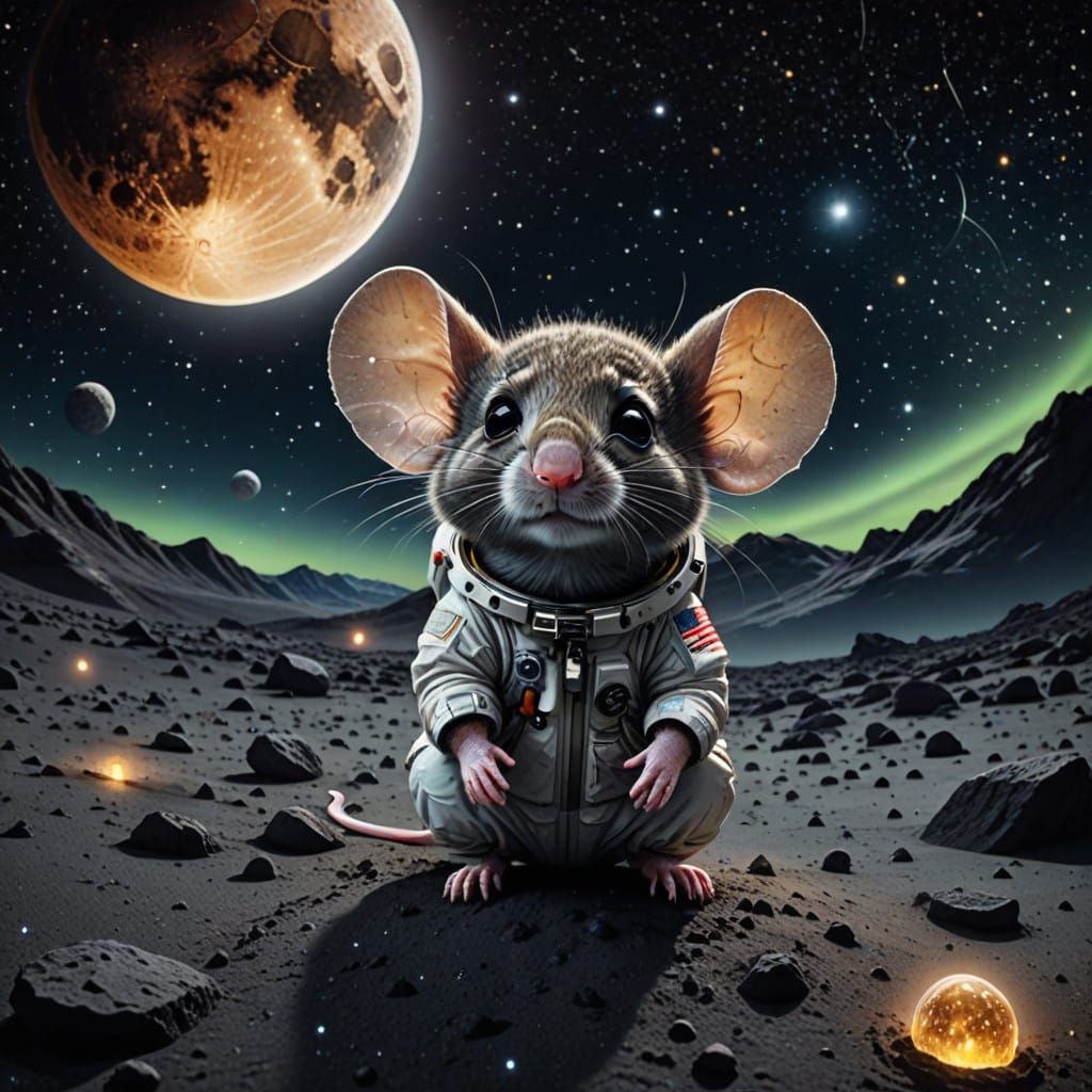 Moonlit Chibi Mouse in Cosmic Wonderland