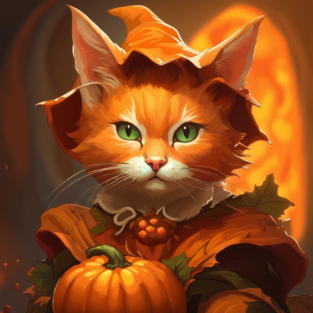 Kitten as Pumpkin: Hyperdetailed Oil Painting
