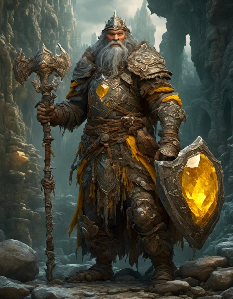 Stone Armored Man with Crystal, Digital Matte Painting