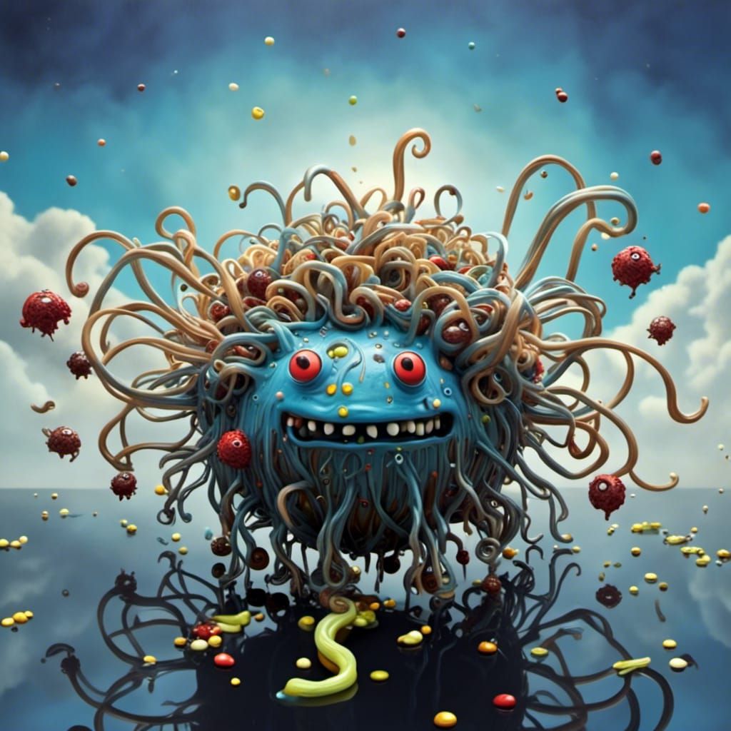 Flying Spaghetti Monster Keychain in Pop Art Style