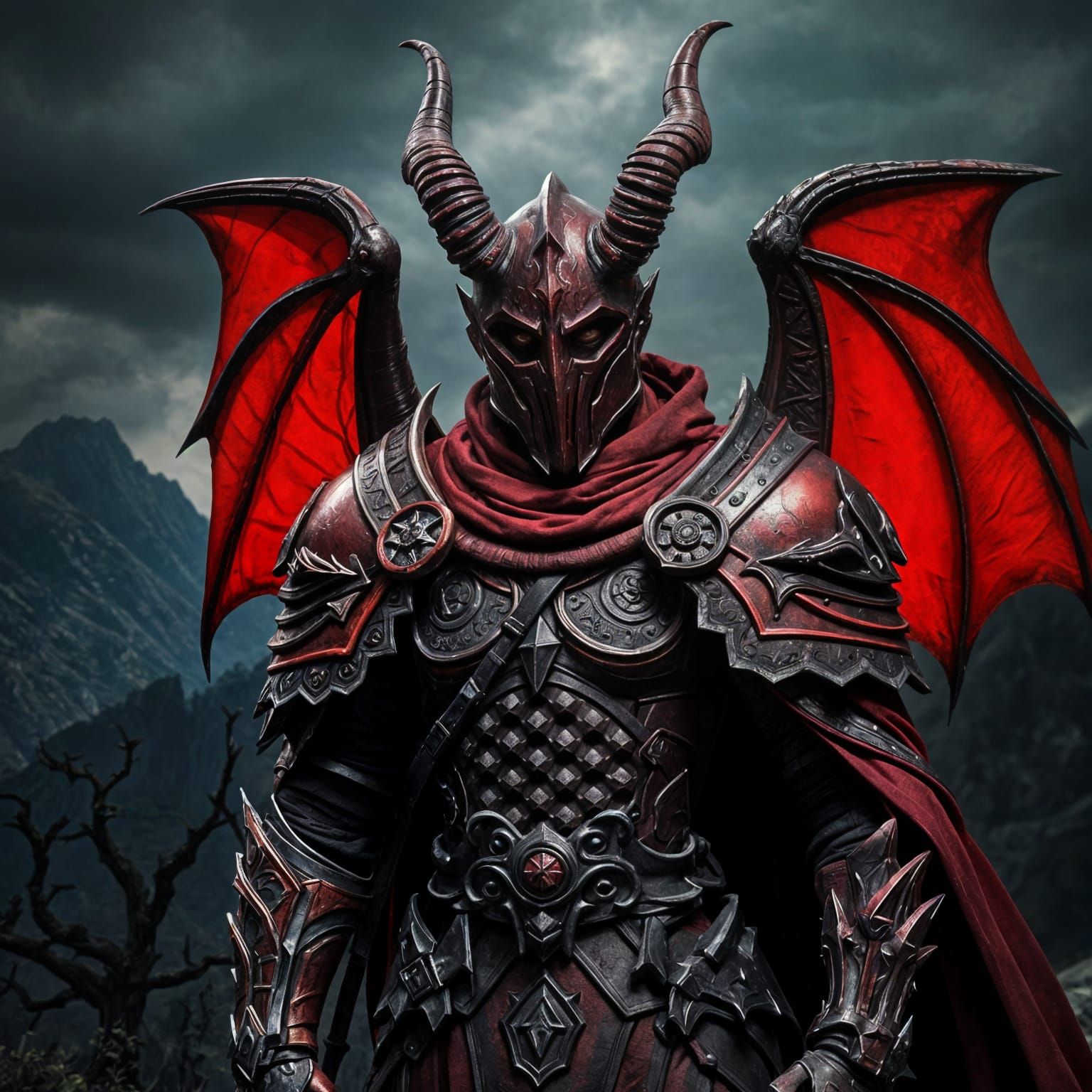 Epic Demon Knight in Dark Red Armor