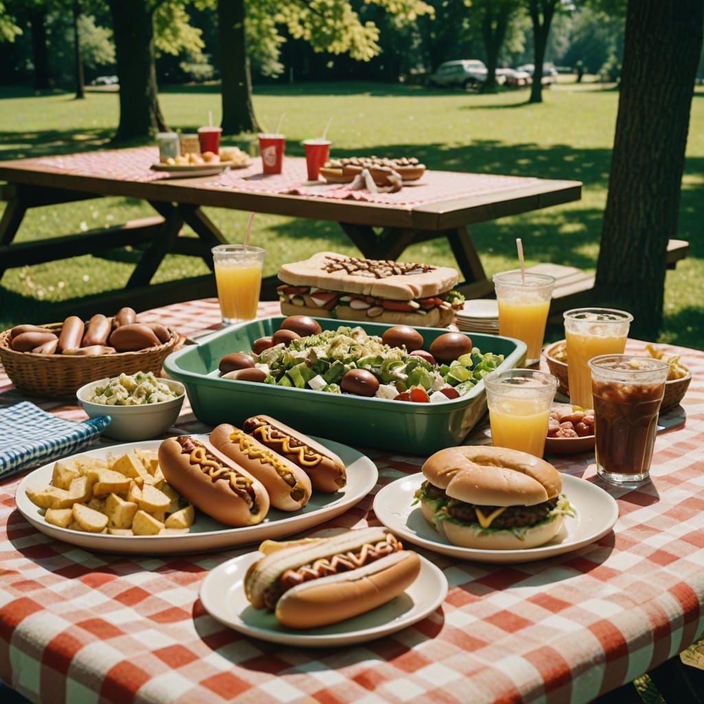 Retro Picnic Scene in Kodachrome Style
