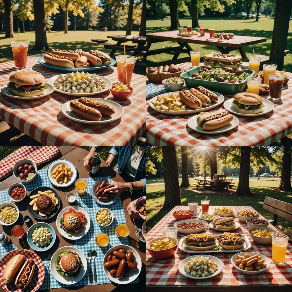 Picnic Table Feast in Kodachrome Style