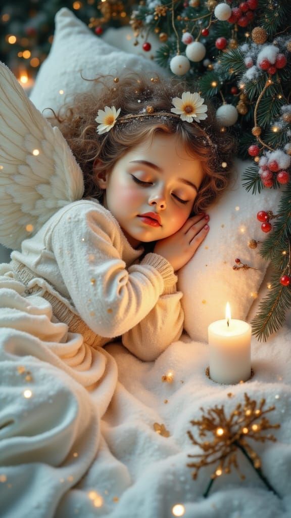 Child Sleeping Peacefully in Snowy Winter Landscape