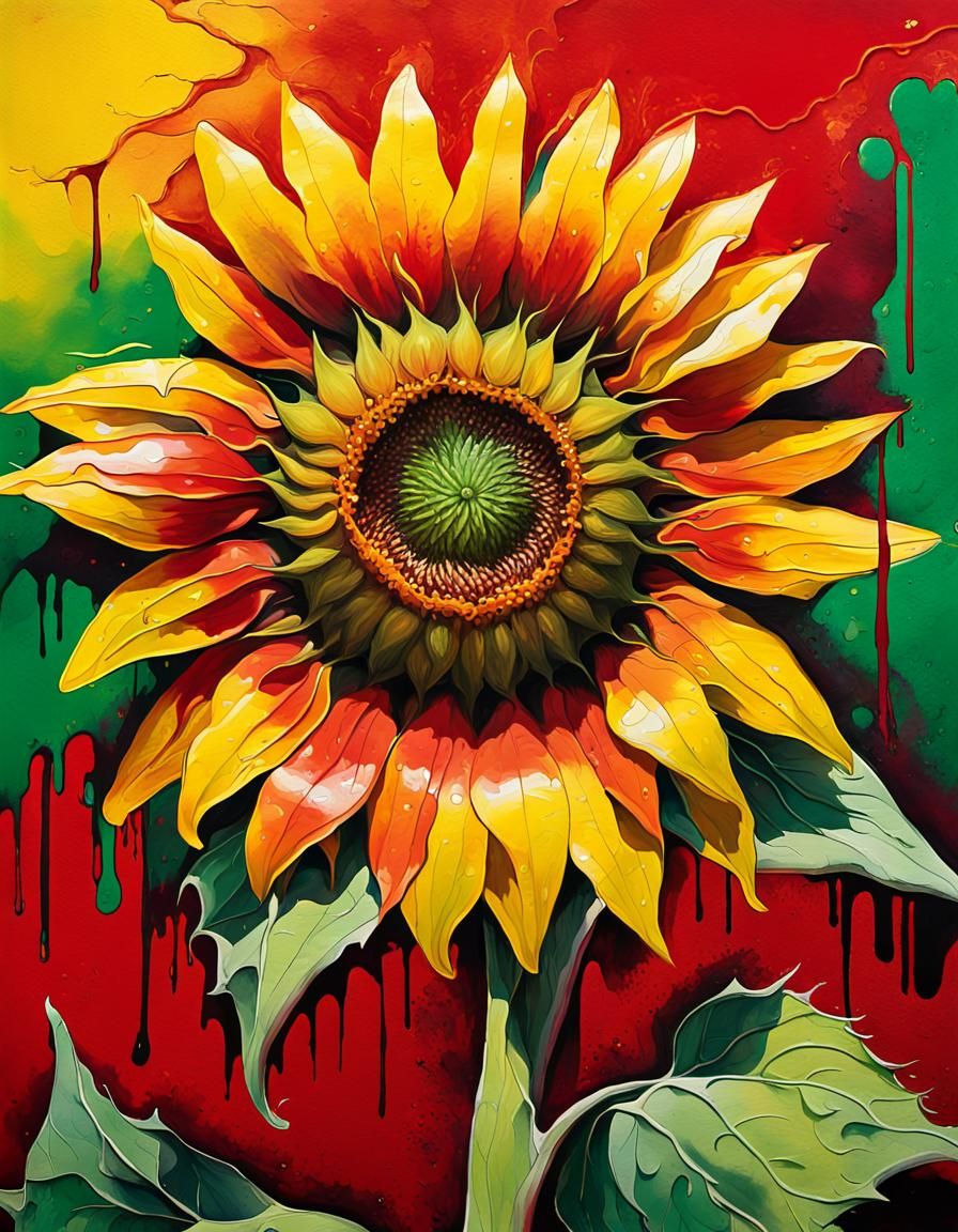 Vivid Sunflower in Surreal Street Art Style