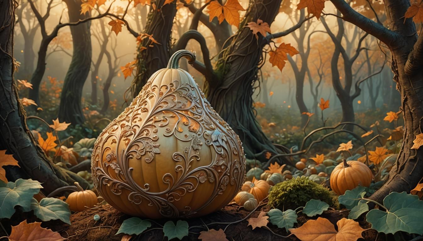 Magical Gourd Portrait in Art Nouveau Style