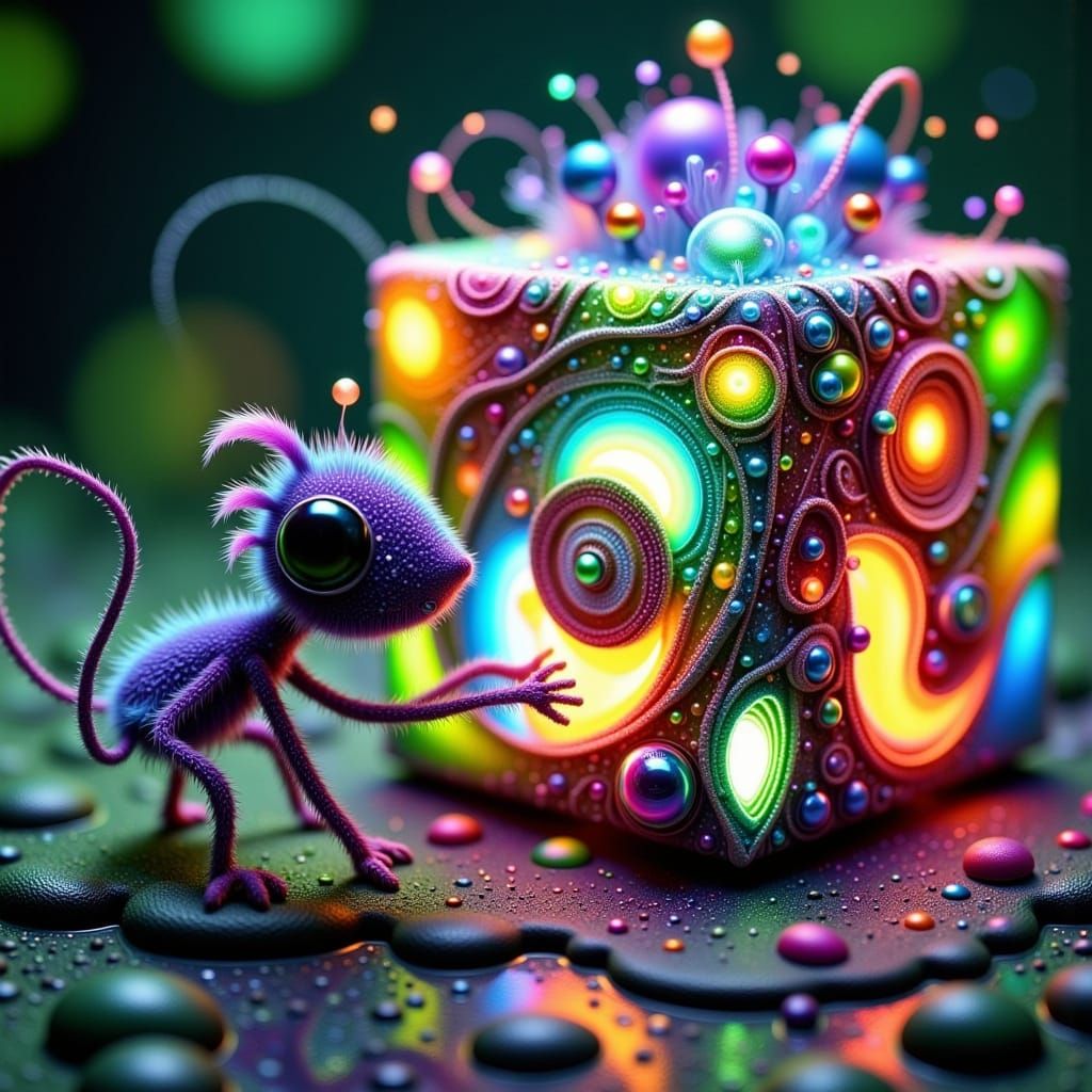 Surreal Wool Monster Meets Magic Macro Cube in Photorealisti...