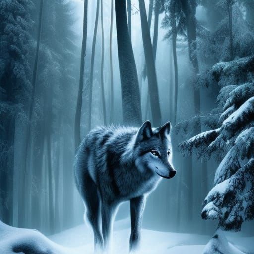 Wolf in Snowy Forest: Epic Digital Painting