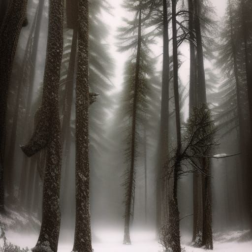 Wolf in Snowy Forest Digital Matte Painting