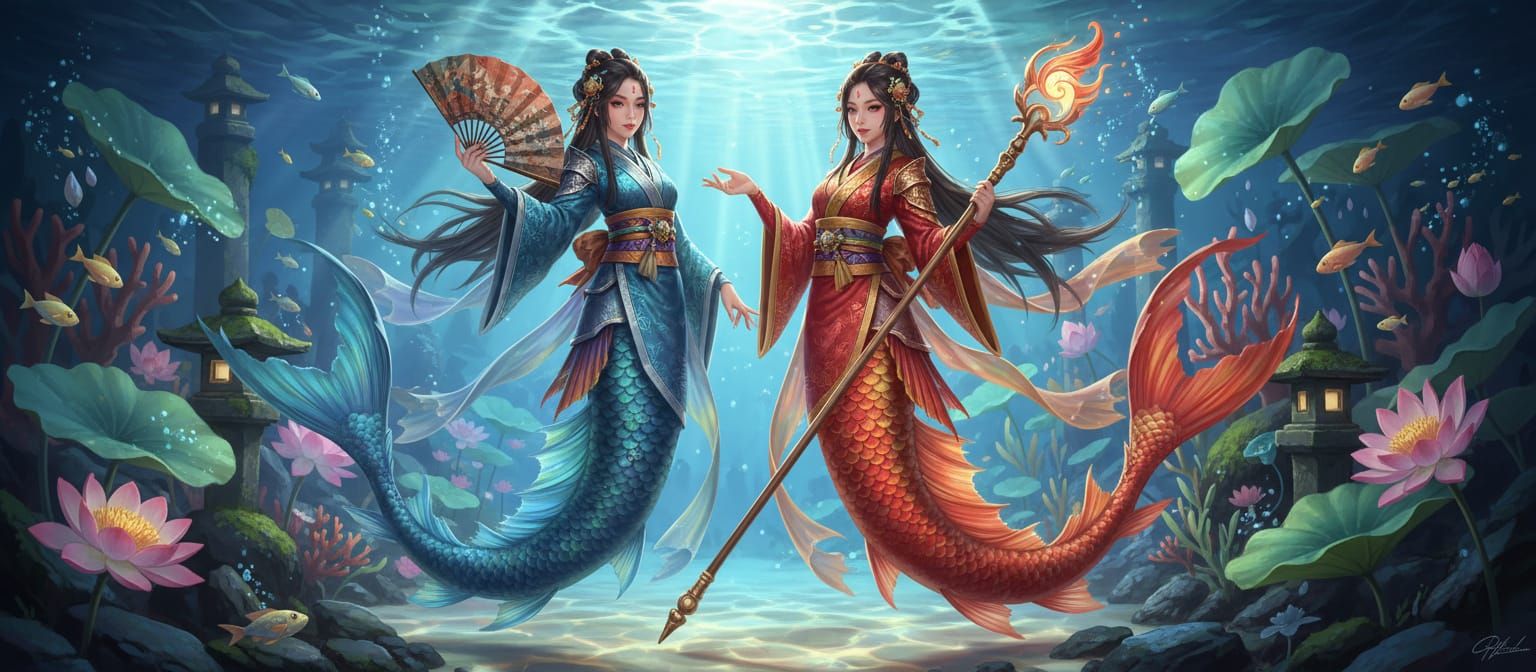 Sleek Koi Monster Girls with Vibrant Scales